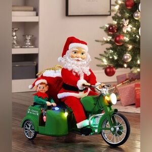 ❤️NEW Mr. Christmas Motorcycling Santa with Sidecar (15”)
